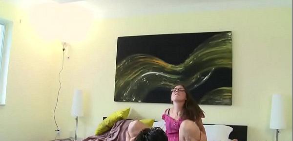 Nerdy birthday babe cheered on during blowjob before fucking